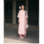 ÁO DÀI VÂN kèm quần thiết kế 3 nơ tay lửng form suông vải thuê hoa 