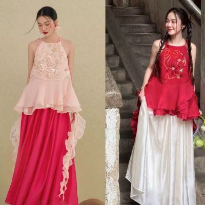 Áo Yếm Thêu Đính Kết Họa Tiết Chụp Ảnh Lễ Tết