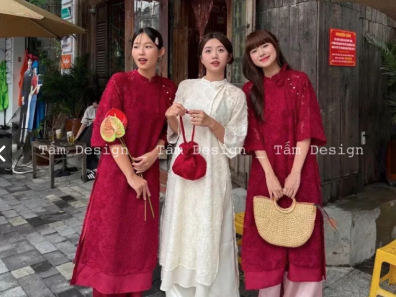 Áo dài Cherry cách tân cổ yếm tay bồng có thể tháo rời (tặng mấn khi mua cả set) - có bigsize 