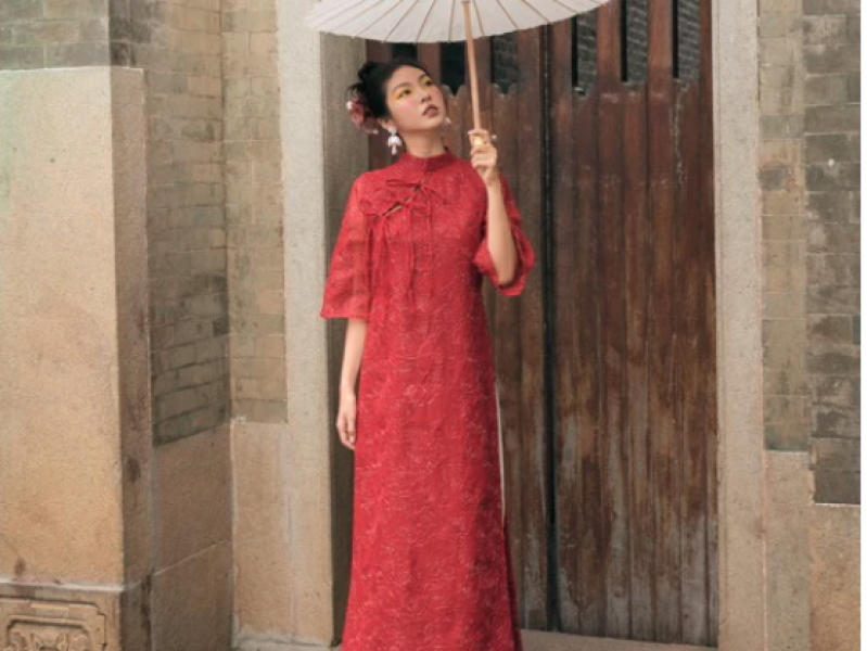 ÁO DÀI VÂN kèm quần thiết kế 3 nơ tay lửng form suông vải thuê hoa 