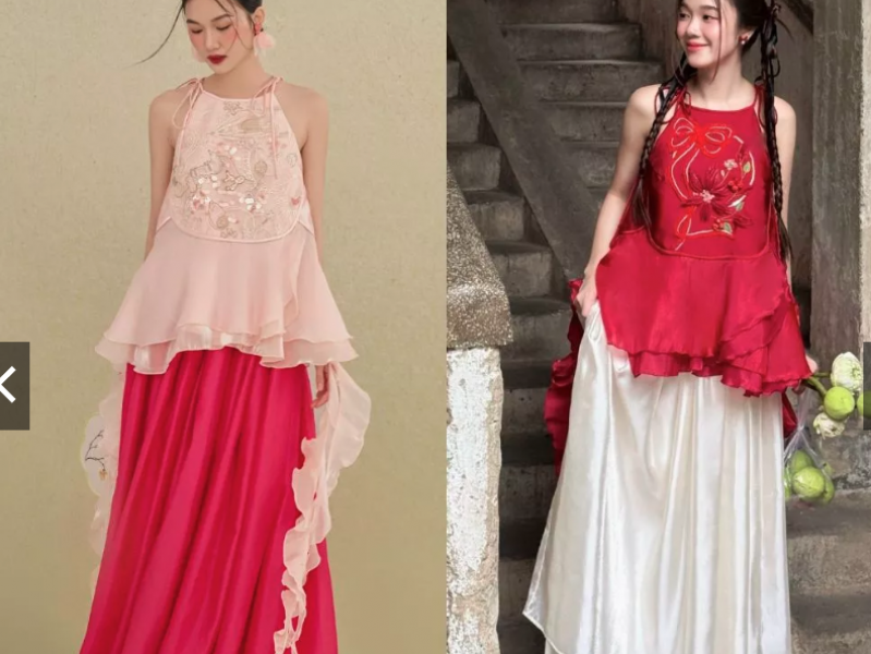 Áo Yếm Thêu Đính Kết Họa Tiết Chụp Ảnh Lễ Tết